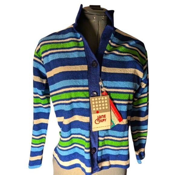 Vintage Mod Jane Colby cotton striped cardigan jacket sweater nwt 60s - Picture 1 of 10